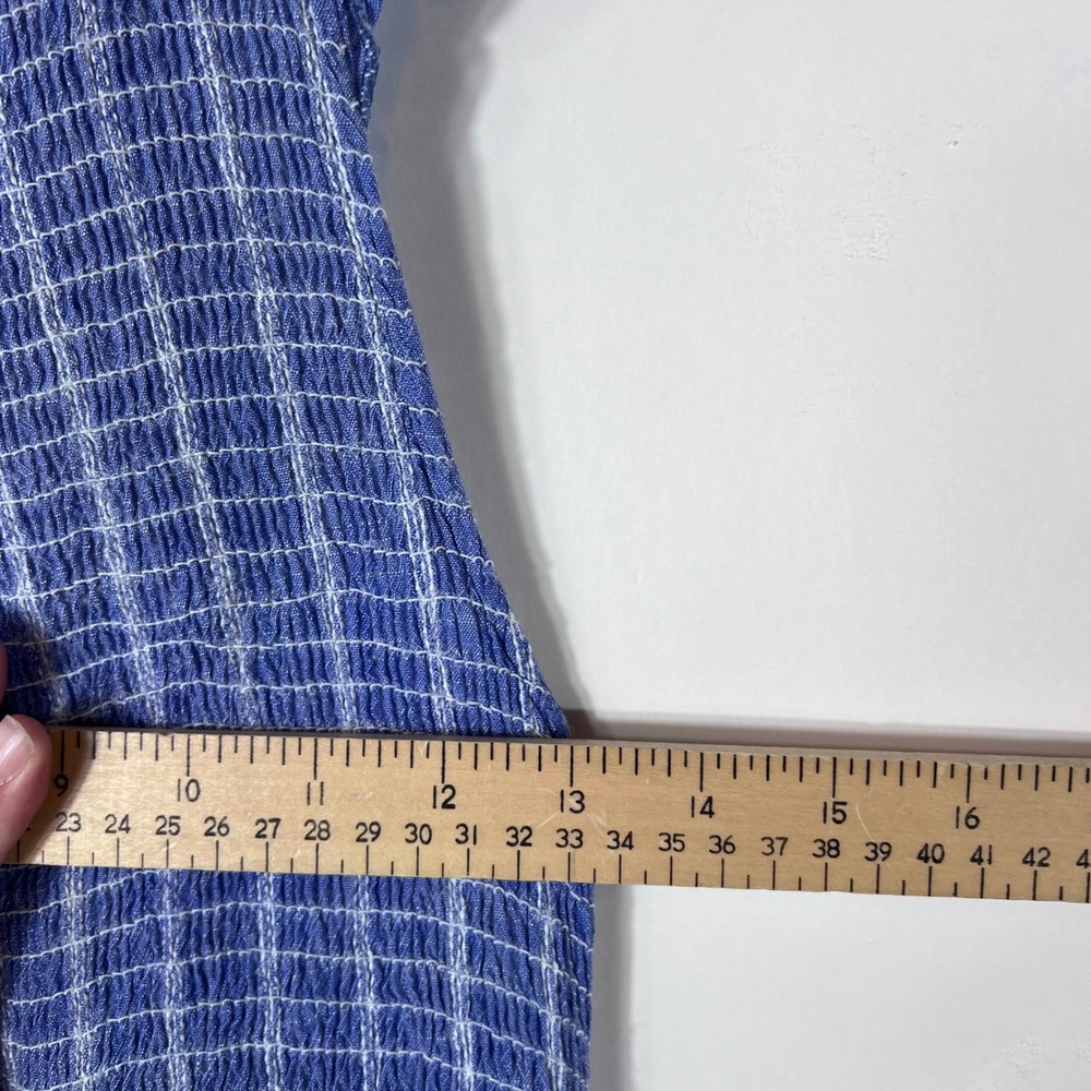 Free People Blue White Striped Smocked‎ Midi Dress Sleeveless Ruffle Pockets XS - Picture 9 of 10